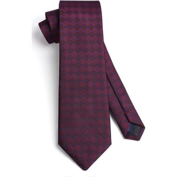 PLAID Ties for Men Classic Checkered Burgundy 1 - Picture 5 of 6